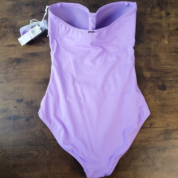 Lavender Amethyst Purple Anne Cole one piece strapless halter swimsuit - Picture 6 of 9